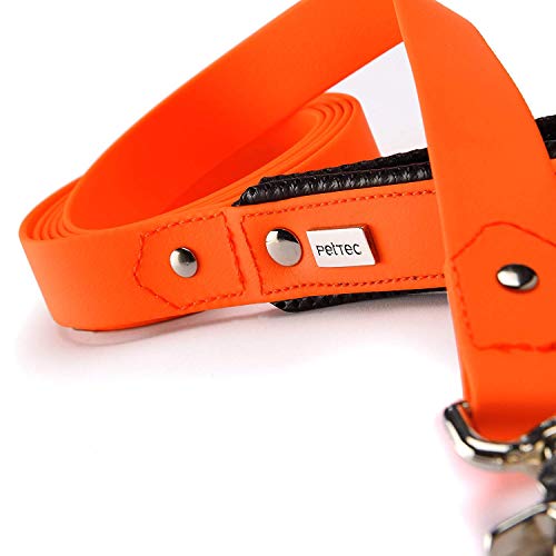 PetTec Correa para Perros - Correa de Adiestramiento para Mascotas Acolchada, Material Trioflex de Alta Resistencia, Exterior Impermeable - Gancho de Acero, Va con Arneses y Collares - 2m, Naranja