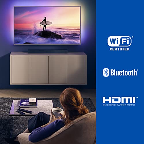 Philips Barra de Sonido para TV con Subwoofer Integrado/Altavoz Bluetooth, 2.1 Canales, 200 W, Dolby Audio, HDMI ARC, DTS Play-Fi, Asistente de Google y Alexa - Home Cinema Philips TAB8205/10