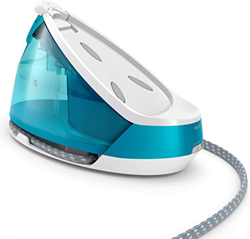 Philips GC7923/20 - Centro de planchado sin quemaduras ni necesidad de realizar ajustes de la temperatura, 6.5 bares, golpe de vapor 440 g, autoapagado, tamaño Compacto, suela especial, color azul