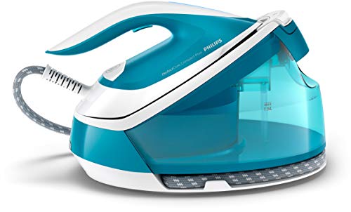 Philips GC7923/20 - Centro de planchado sin quemaduras ni necesidad de realizar ajustes de la temperatura, 6.5 bares, golpe de vapor 440 g, autoapagado, tamaño Compacto, suela especial, color azul