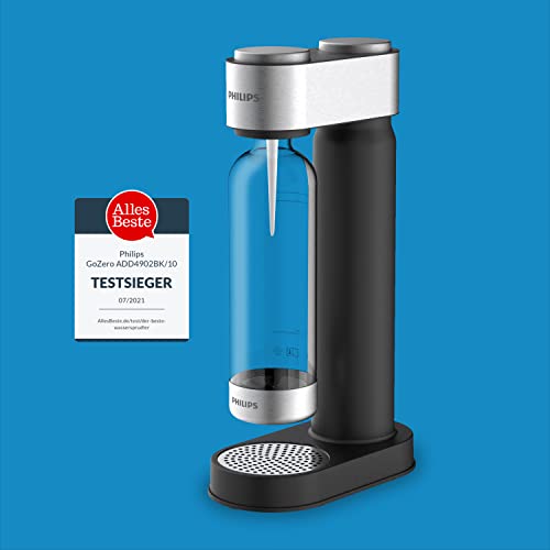 Philips Water Solutions GoZero - Máquina de agua con gas, Sifón de cocina, Dispensador de Soda, Soda maker, Máquinas para hacer soda, Bebidas carbonatadas, Botella de agua sin BPA, 1 Litro, Negro