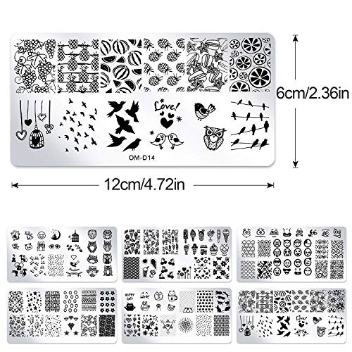 PHOGARY Nail Art Stamping [Actualizado] Estampacion Uñas 6 Placas de Stamping + 1 Sello de Silicona +1 Rascador - Patrones Animales, Flores, Frutas, Helado, Cara de Sonrisa