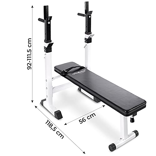 Physionics Banco de Musculación - con Soporte para Pesas, Plegable & Ajustable, MAX. 200kg - Banco de Pesas, Entrenamiento, Multifunción