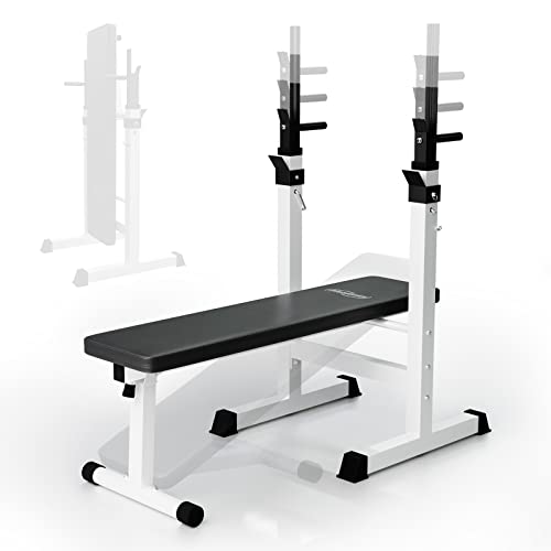 Physionics Banco de Musculación - con Soporte para Pesas, Plegable & Ajustable, MAX. 200kg - Banco de Pesas, Entrenamiento, Multifunción