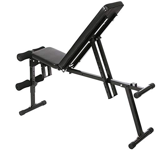 Physionics Banco de Musculación - Plegable & Ajustable (Respaldo de 10 Posiciones, Asiento de 4 Posiciones), Soporte para Piernas, Carga máx. 200 kg - Banco de Pesas