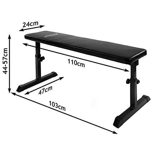 Physionics Banco Plano de Musculación - Altura Ajustable (3 Posiciones), Carga máx. 200 kg - Banco de Pesas, de Entrenamiento, de Ejercicios