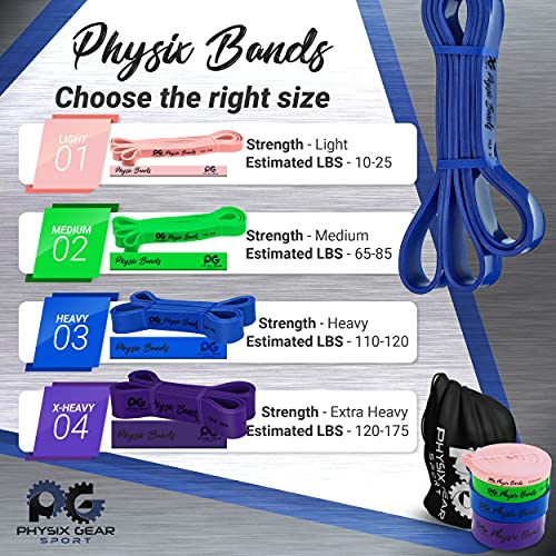 Physix Gear Sport Fitness Elastic Band, Las Mejores Bandas de Resistencia para Fortalecer los músculos, Bandas elásticas para el Entrenamiento de Fuerza con Bolsa de Transporte y guía en vídeo