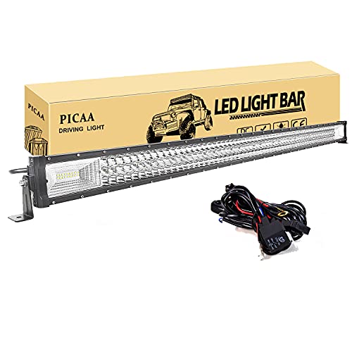 PICAA Barra LED 50 Pulgadas 125CM 648W Barras Led Coche Curvas 7D IP67 Impermeable Tri-fila Faro Led Focos Led 12v 24v 6000k Barras de Luz Led con cableado para Tractor SUV ATV UTV Off-road