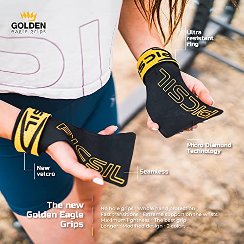 PICSIL Golden Eagle Calleras Sin Agujeros, Fingerless Grips para Cross Training, Gimnasio, Box, Halterofilia, Previenen Ampollas y Desgarros, Mayor Retención del Magnesio, Unisex (Gold, G (S/M))