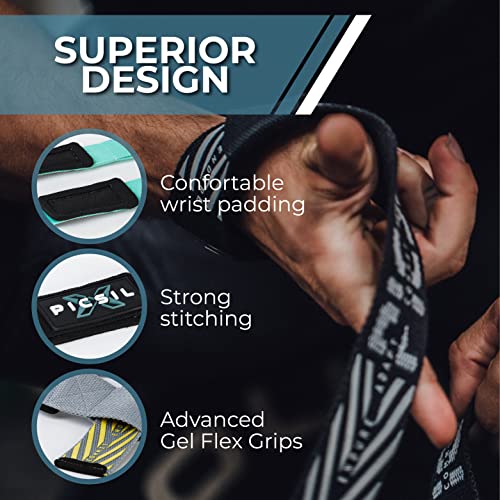 Picsil Straps Powerlifting, Correas Levantamiento de Pesas con Soporte Acolchado, Agarres Ideales para Fitness, Gimnasio, Halterofilia, Peso Muerto, para Mujeres y Hombres (Negro)