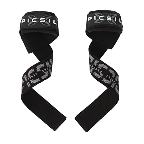 Picsil Straps Powerlifting, Correas Levantamiento de Pesas con Soporte Acolchado, Agarres Ideales para Fitness, Gimnasio, Halterofilia, Peso Muerto, para Mujeres y Hombres (Negro)