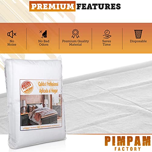 PimPam Factory - Pack de 10 Sábanas de TNT Desechables | Fabricado en España | 80x200cm | Hipoalergénico | Repele Líquidos | No Ajustable | Ideal para Camas y Camillas de Masaje | 100% Reciclables