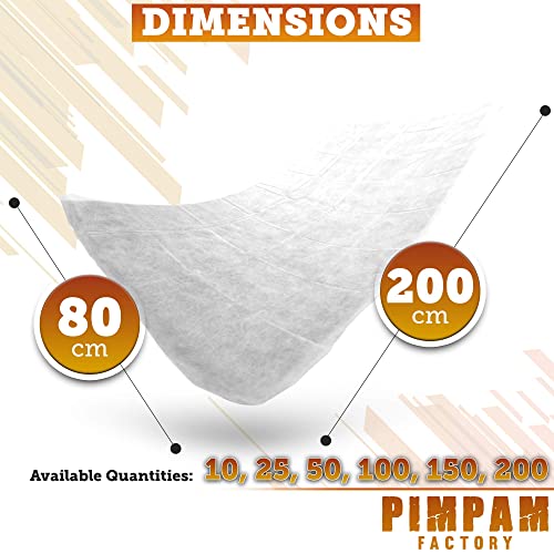 PimPam Factory - Pack de 10 Sábanas de TNT Desechables | Fabricado en España | 80x200cm | Hipoalergénico | Repele Líquidos | No Ajustable | Ideal para Camas y Camillas de Masaje | 100% Reciclables