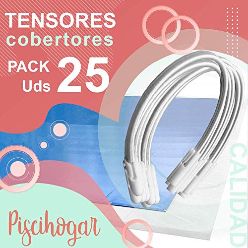 PisciHogar Tensores Gomas elásticas para Lona o cobertor de Invierno de Piscina. Regulables. Pack de: (25 Uds)