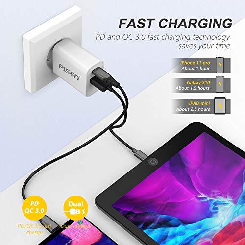 PISEN Cargador USB 18W Phone Cargador Rapido USB C PD 3.0 Cargador Móvil Corriente USB C Carga Pared Movil Adaptador para iPhone 13/13 Mini/13 Pro/13 Pro Max 12/12 Mini/12 Pro/12 Pro Max 11/11 Pro Max