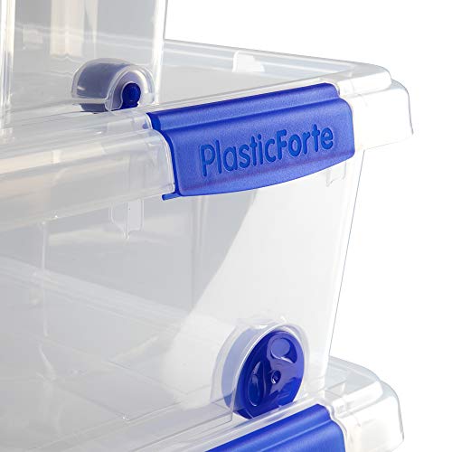 PLASTIC FORTE, Caja de almacenamiento, TRANSPARENTE, 30 Litros, con ruedas