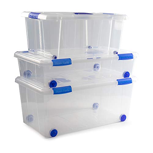 PLASTIC FORTE, Caja de almacenamiento, TRANSPARENTE, 30 Litros, con ruedas