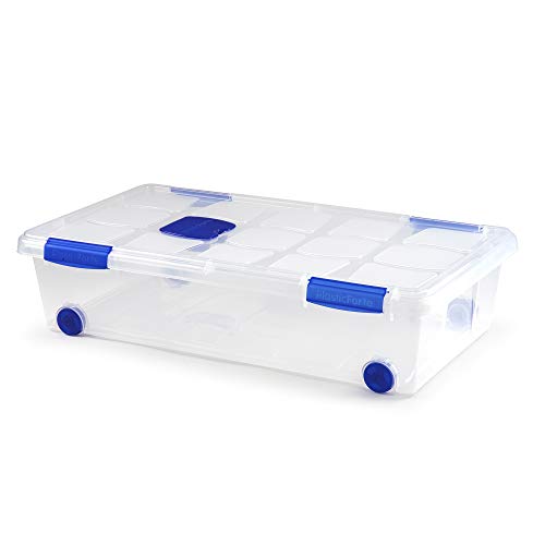 PLASTIC FORTE, Caja de almacenamiento, TRANSPARENTE, 30 Litros, con ruedas