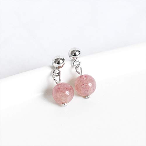 Plata 925 Pendientes Mujer, Cuentas Redondas Fresa De Cristal Clips De Oreja Personalidad Simple Truco Femenino Oreja De Melocotón Pasador, Regalo De Fiesta Hipoalergénico Pendientes De Oreja Sin P