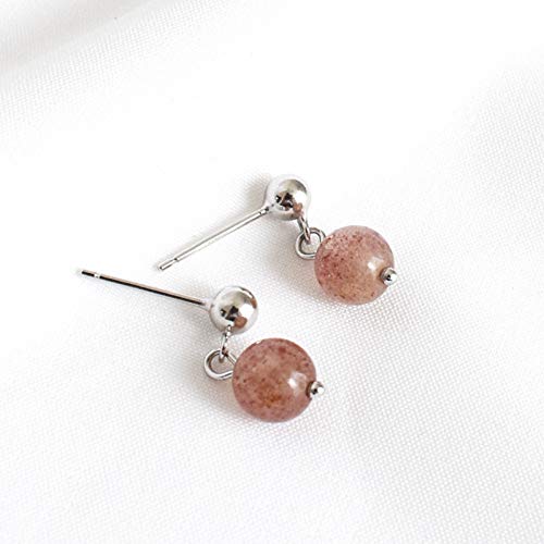 Plata 925 Pendientes Mujer, Cuentas Redondas Fresa De Cristal Clips De Oreja Personalidad Simple Truco Femenino Oreja De Melocotón Pasador, Regalo De Fiesta Hipoalergénico Pendientes De Oreja Sin P