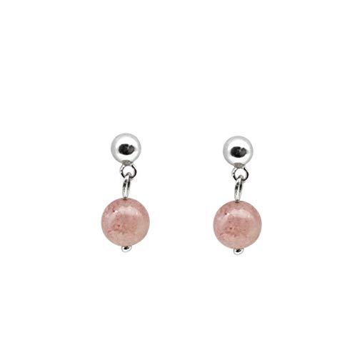 Plata 925 Pendientes Mujer, Cuentas Redondas Fresa De Cristal Clips De Oreja Personalidad Simple Truco Femenino Oreja De Melocotón Pasador, Regalo De Fiesta Hipoalergénico Pendientes De Oreja Sin P