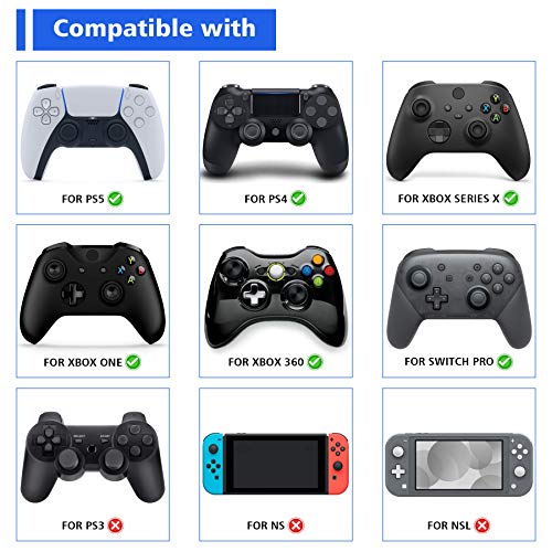 PlayVital Agarres para el Pulgar para PS5 para PS4 Xbox Series X/S Xbox One Xbox One X/S Switch Pro Control Caps Tapas de Joysticks con 3 Alturas de Convexo y Cóncavo(Grano de Diamante&Grieta-Negro)