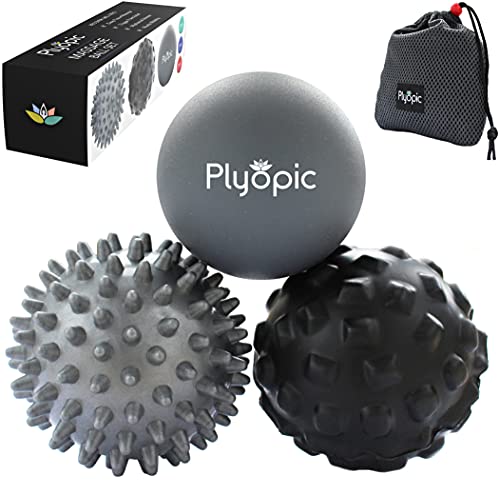 Plyopic Bolas de Masaje – (Set de 3 Massage Balls) – para Automasaje, Liberación Miofascial, Trigger Point, Crossfit y Fascitis Plantar. Elimina Dolores Musculares: Espalda Cuello Piernas Pies etc.