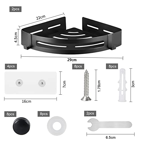 PNNP Estanteria Ducha sin Taladros Estanteria Baño 2 piezas, Ducha Rinconera Estantería Cesta Ducha Acero Inoxidable, Estante Ducha Acabado Mate Buenos Accesorios de Baño (Negro)