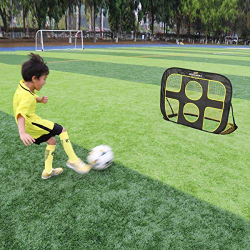 PodiuMax portería de fútbol, portátil 2 en 1 Pop Up niños Fútbol meta red con bolsa de transporte, negro/amarillo