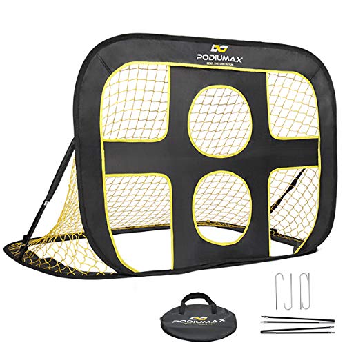 PodiuMax portería de fútbol, portátil 2 en 1 Pop Up niños Fútbol meta red con bolsa de transporte, negro/amarillo