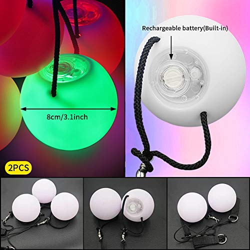 POHOVE 2 bolas LED Poi LED Poi Spinners 3 modos de luz de color LED Glow Malabarismo en la oscuridad, LED Poi Spinning bolas con correas ajustables de doble lazo