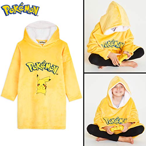 Pokemon Sudadera Niño, Pikachu Sudadera Manta con Capucha de Forro Polar, Sudaderas Oversize para Niños y Adolescentes (Amarillo)