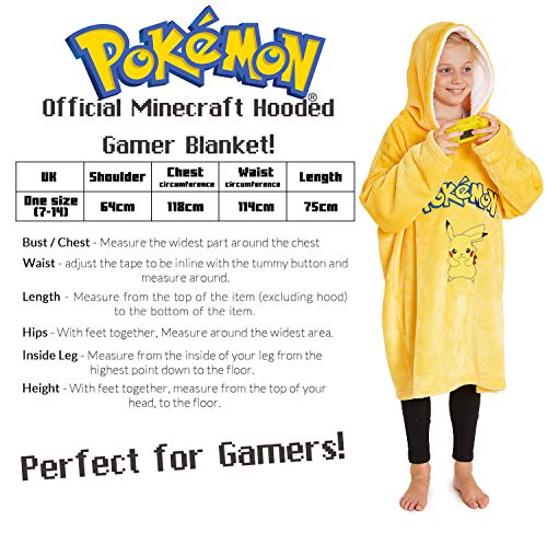 Pokemon Sudadera Niño, Pikachu Sudadera Manta con Capucha de Forro Polar, Sudaderas Oversize para Niños y Adolescentes (Amarillo)