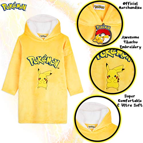 Pokemon Sudadera Niño, Pikachu Sudadera Manta con Capucha de Forro Polar, Sudaderas Oversize para Niños y Adolescentes (Amarillo)