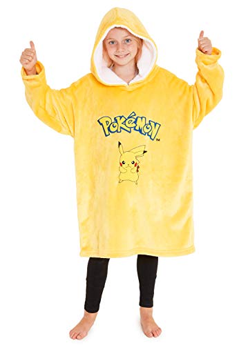 Pokemon Sudadera Niño, Pikachu Sudadera Manta con Capucha de Forro Polar, Sudaderas Oversize para Niños y Adolescentes (Amarillo)