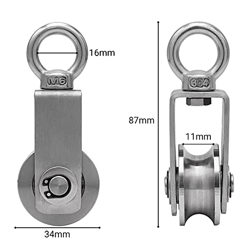 Polea de inversión con 2 rodamientos de bolas, para fitness, acero inoxidable 304, polea para cuerda de acero, capacidad de carga de 250 kg