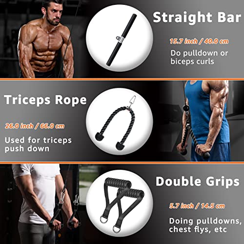 Poleas Gimnasio 3 en 1 para Fitness en Casa, 16 piezas de Accesorios de Polea Gimnasio Tirón LAT y Levantando, DIY Polea Gym Acero para Tríceps, Bíceps, Rizos, Brazo, Antebrazo, Hombro, Mosca de Cable