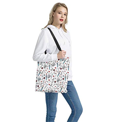 POLERO Nurse Bolsa de la compra, lona de algodón, bolsa de la compra, bolsa de tela, bolsa de algodón con estampado de dibujos animados, para niña, mujer, enfermera, trabajo diario, 42x34cm