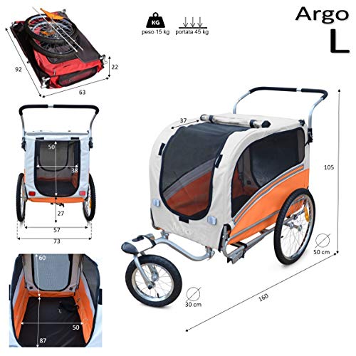 Polironeshop Argo - Remolque y carrito para bicicleta para el transporte de perros