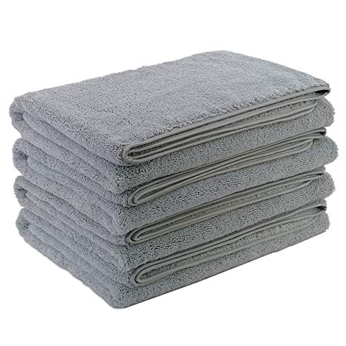 Polyte - Toalla de baño de Microfibra superabsorbente antipelusa - Secado rápido - Gris - 145 x 76 cm - Pack de 4