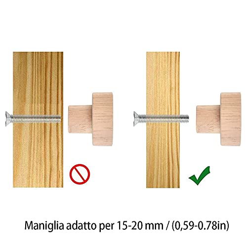 Pomos Redondos de Madera 20pcs Pomos de Madera para Cajones Setas Redonda Cajón Perillas Madera armario puertas tiradores con Tornillos para Armario cajón Zapatero Armario Puerta Paquete