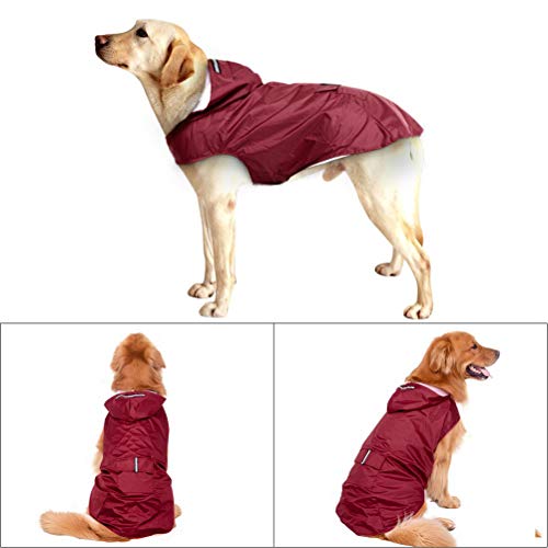 POPETPOP Chubasquero con Capucha para Perros Medianos y Grandes, Sudaderas Impermeable, Agujero para Arnés, Tira Reflectante, Bolsillos (Rojo, 4XL)