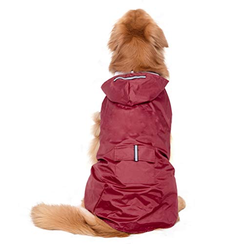 POPETPOP Chubasquero con Capucha para Perros Medianos y Grandes, Sudaderas Impermeable, Agujero para Arnés, Tira Reflectante, Bolsillos (Rojo, 4XL)