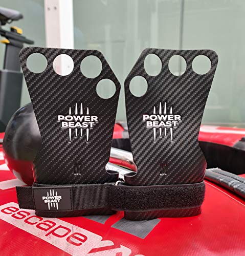 POWER BEAST Calleras para Crossfit | Grips Pro, Guantes Sin Dedos, 4 H, Cuatro Agujeros | Pesas, Gimnasio, Fitness, Calistenia, Musculación, Halterofilia, Dominadas | Protector de Manos. Unisex. (L)