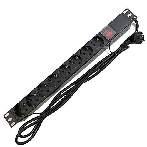 Powergreen RAC-00008-PDU Pdu Tipo Regleta de 8 Tomas con Interruptor y Cable de 2 M