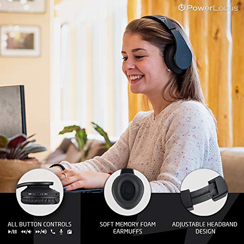 PowerLocus P2 - Auriculares Bluetooth inalambricos de Diadema Cascos Plegables, Casco Bluetooth con Sonido Estéreo Micro SD/TF, FM con micrófono y Audio Cable para Movil, PC, Tablet - Negro