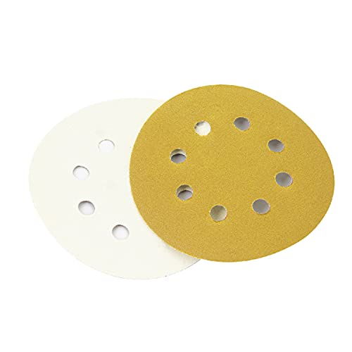 Powertec 44001 X G-100 12,7 cm a/O gancho y bucle 8 agujero disco de lijado, surtido granos, 80, 100, 120, 150, 220, oro, 100-Pack