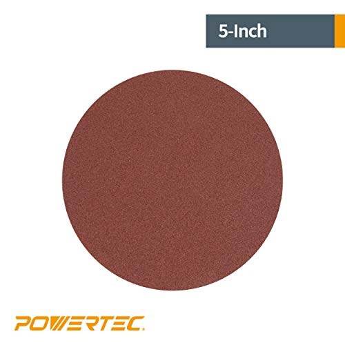 Powertec 45506 Disco de lija de óxido de aluminio de grano de 5 pulgadas, paquete de 20