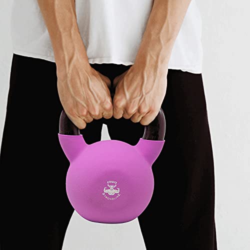 POWRX Kettlebell Hierro Fundido 20 kg - Pesa Rusa con Revestimiento de Neopreno + PDF Workout (Lila)