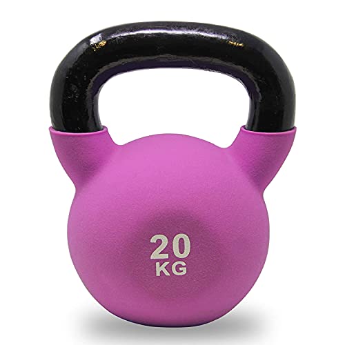 POWRX Kettlebell Hierro Fundido 20 kg - Pesa Rusa con Revestimiento de Neopreno + PDF Workout (Lila)